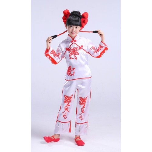 Girls Chinese folk dance costumes kids children paper cut stage performance costumes clothes dresses